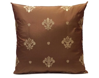 Milk Chocolate Pillow, Throw Pillow Cover, Decorative Pillow Cover, Cushion Cover, Pillowcase, Accent Pillow, taffeta silk, Beige Embroidery