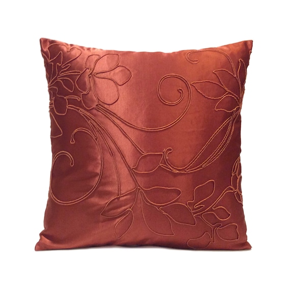 Copper Rust Pillow Throw Pillow Cover Decorative Pillow Cover Cushion Cover Pillowcase Accent Pillow Toss Pillow Satin Blend Floral