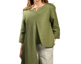Classic Linen Top with Asymmetric Design, Linen top handmade clothing for women, natural flax linen top, 100% linen blouse, unique linen top