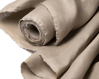 Hellbrauner Naturleinen Stoff • 100% europäisches Flachsleinen • Mittelschweres gewaschenes Leinen • Nähstoff für Bekleidung, Dekoration und Dekoration