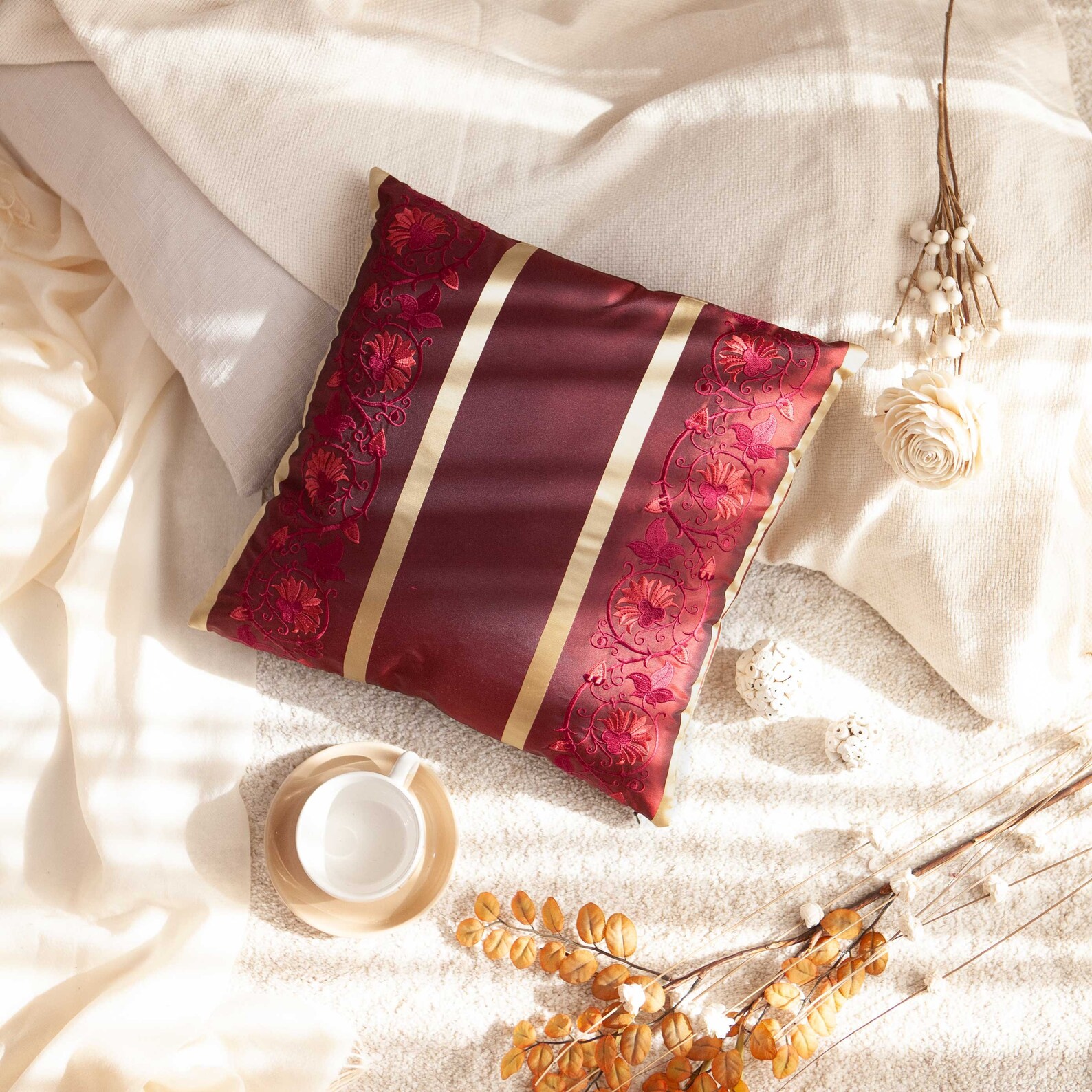 Burgundy Pillow With Gold Stripes Throw Pillow Cover Cushion Etsy