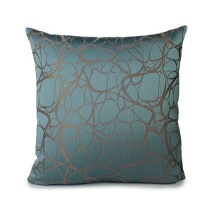 Teal Pillow with Geometric Pattern, Throw Pillow Cover, Decorative Pillow Cover, Cushion Cover, Toss Pillow, Satin Blend pillow, Texture Cut