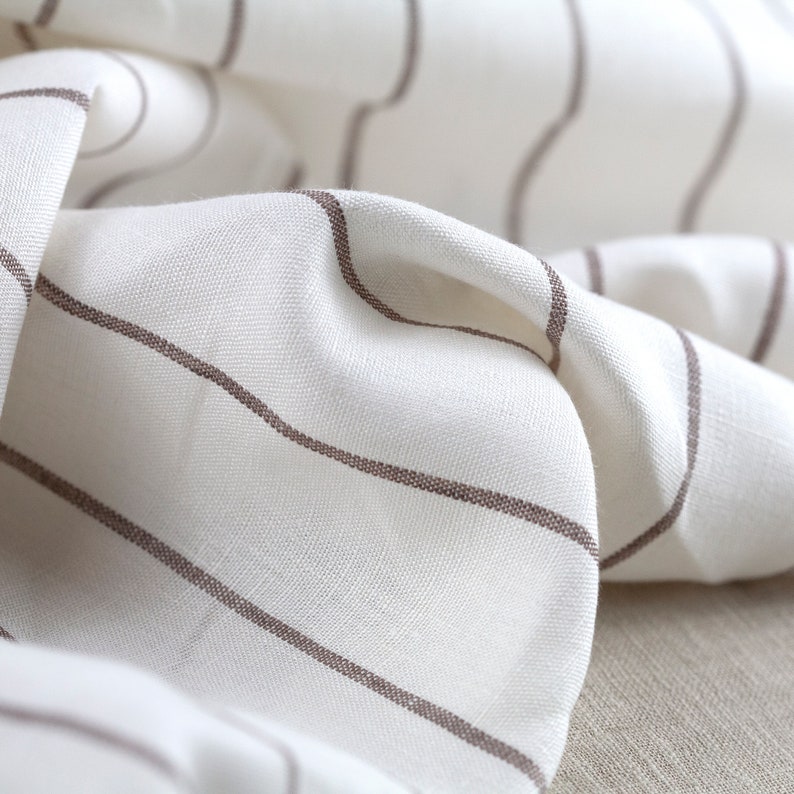 Natural linen Off White-Brown fabric by the yard, 100% pure linen fabrics in colors, eco friendly washed farmhouse flax fabrics by the meter image 9