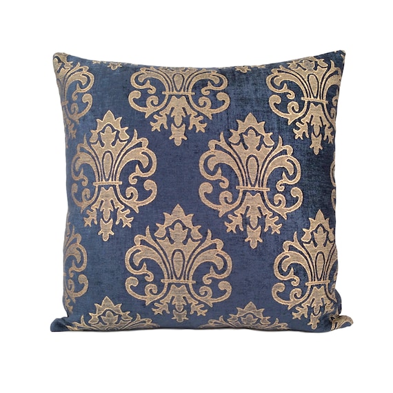 Royal blue tan decorative throw pillow Designer Royal Blue Pillow Sham 24x24