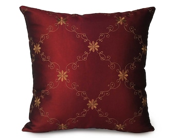 Ruby Red-Light Burgundy Decorative Throw Pillow Cover – Geometric Satin Blend, Accent