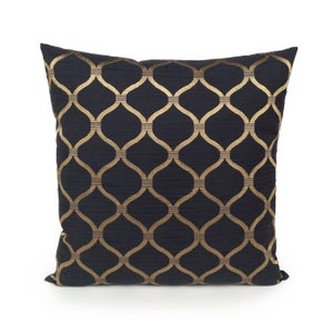 Black Cotton Blend Decorative Throw Pillow Cover with Gold Silk Embroidery, Cushion Cover,Accent Pillow,Toss Pillow,Home Decor, 16x16 Pillow