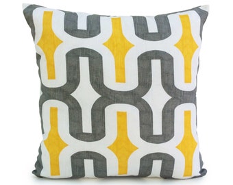 Yellow and Gray on White  Pillow, Throw Pillow Cover, Decorative Pillow Cover, Cushion Cover, Pillowcase, Accent Pillow, Toss Pillow, Cotton