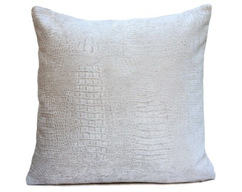 Off White Ivory/Ibis White Throw Pillow Cover, Decorative Pillow Cover, Cushion Cover, Velvet Textured Animal Print Pillow, farmhouse pillow
