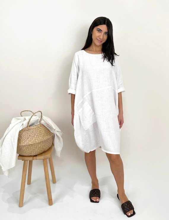 chinese dress ladies Final Sale Plus Size Long Sleeve Casual Loose Pocket Dress in Orange – Chic  And Curvy main image 1