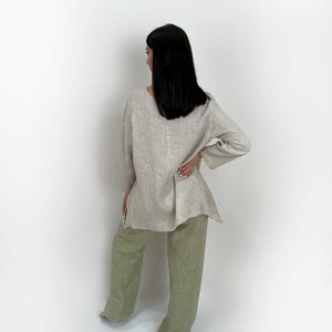 Natural loose linen top, handmade clothing for women, natural flax linen top, organic linen top, summer linen blouse, linen top sleeves zdjęcie 4