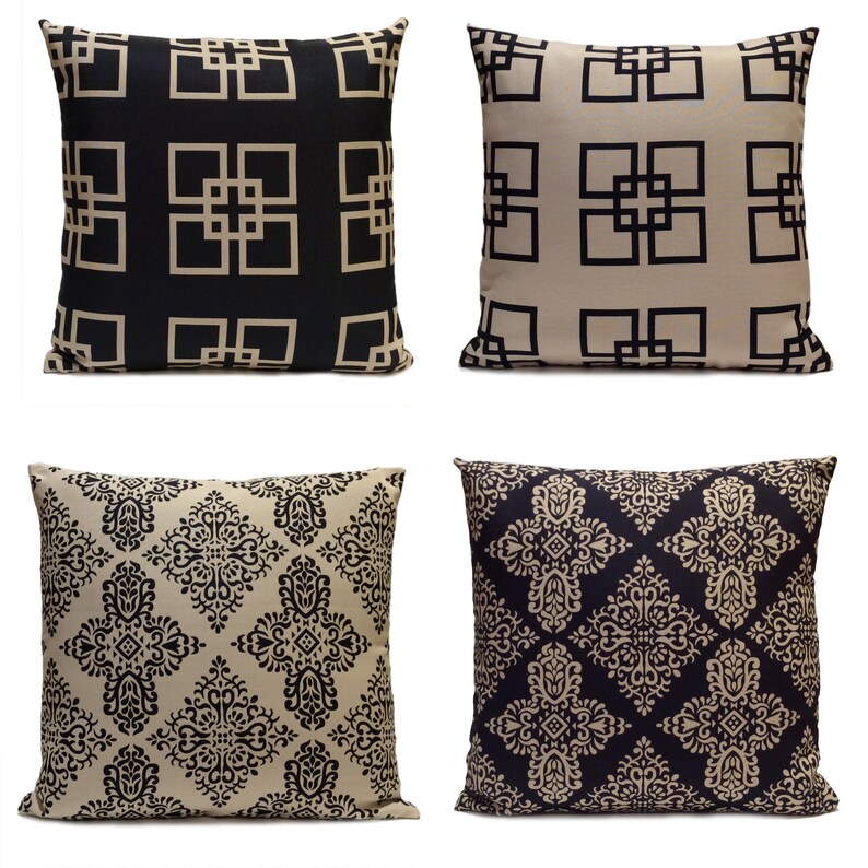 Navy Blue and Khaki Beige Pillow Throw Pillow Cover Etsy Canada