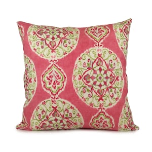 Dena Designs Mirage Medallion almohada, rosa y verde, Funda de almohada decorativa, Funda de cojín, almohada de lino, funda de almohada, tamaño 18 "x18".