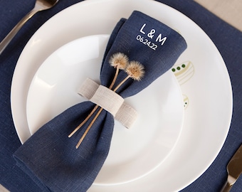 Personalized Linen Dinner Napkins | Monogrammed Linen Napkins | Custom Size | Cocktail | Wedding | Cloth Napkins | Housewarming Gift