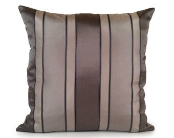 Almohada de carbón y gris plateado, funda de almohada de lanzamiento, funda de almohada decorativa, funda de cojín, almohada de acento, mezcla de seda, almohada a rayas, decoración.