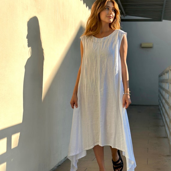 chinese dress ladies Mille Demi Dress in White Embroidered Linen S main image 0