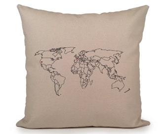 Long Distance Relationship Pillow, Custom World Map Pillow Cover, Wedding Gift, Personalized gift, gift for couple, Missing You Gift.