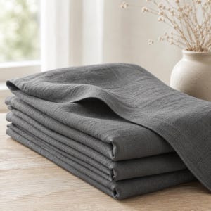 Natural linen Dark Gray fabric by the yard, 100% pure linen fabrics in colors, eco friendly washed farmhouse linen flax fabrics by the meter