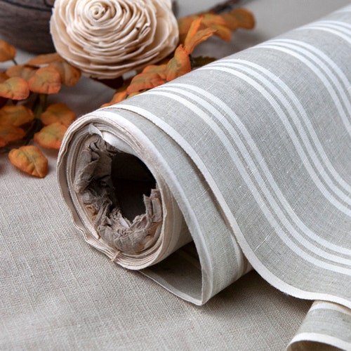 Natural/ivory Striped Linen Fabric by the Yard/meter Eco Etsy