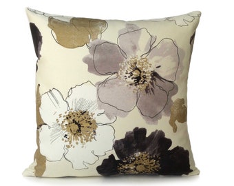 Off White Cotton Blend Decorative Throw Pillow Cover, floral pattern modern pillowcase, cushion covers, accent pillow, farmhouse boho pillow