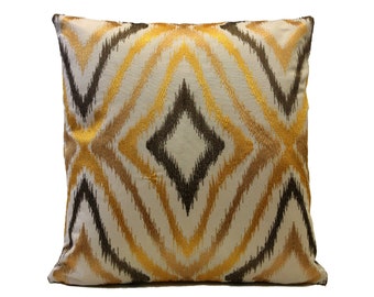 Off White/Ivory Pillow Throw Pillow Cover, Cushion Cover, Cotton Blend, Gold/Tan/Brown Silk Embroidered pillow Cover, 16x16 Designer Pillow