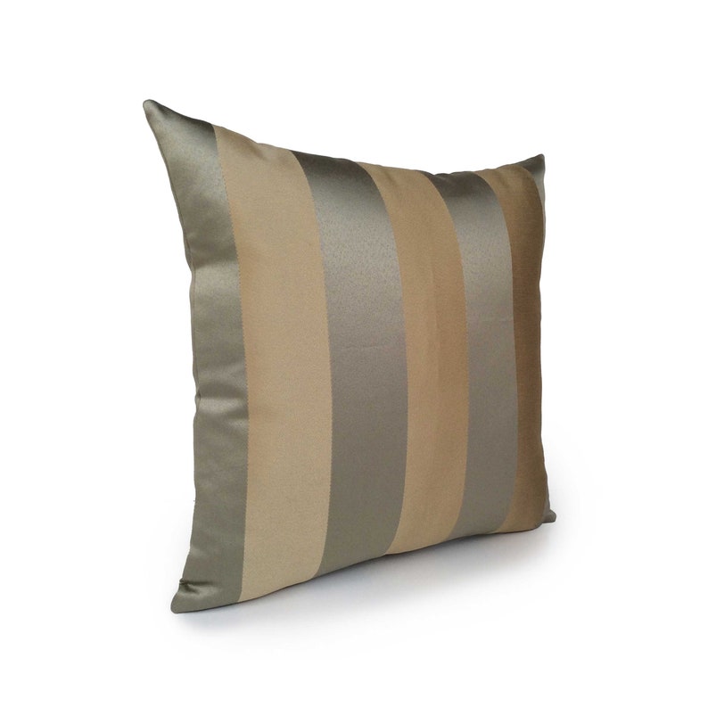 Beige Grey Gold Decorative Striped Throw Pillow Cover, Toss Pillows, Boho Cushion Cover, Accent Pillow, Silk Blend, Farmhouse Striped Pillow image 2