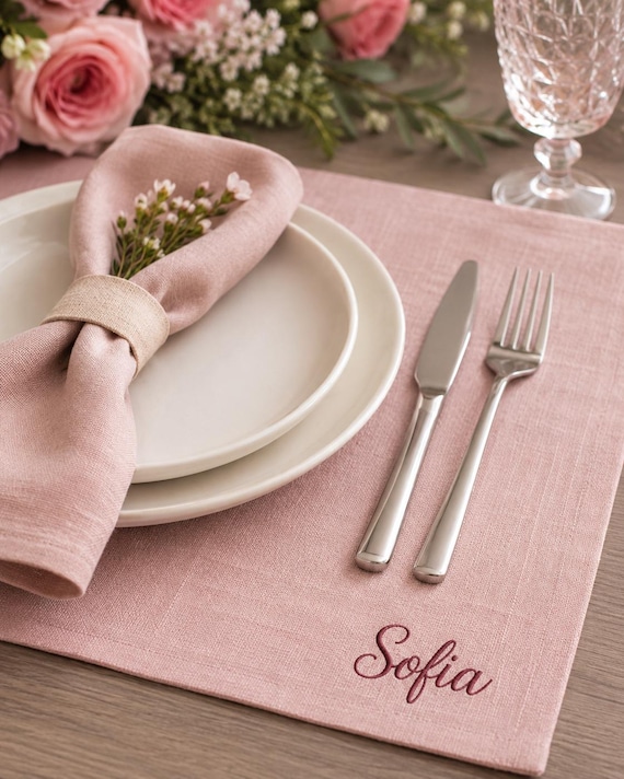 Personalisierte Leinen Dinner Tischsets | Monogrammiert Leinen Tischsets | Benutzerdefinierte Größe | Cocktail | Hochzeit | Stoff Tischset | Einweihungsgeschenk