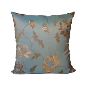 Tan Pillow, Throw Pillow Cover, Decorative Cover, Cushion Cover, Accent Pillow, Silk Pillow, Light Copper, Green, Peach, Floral Embroidery