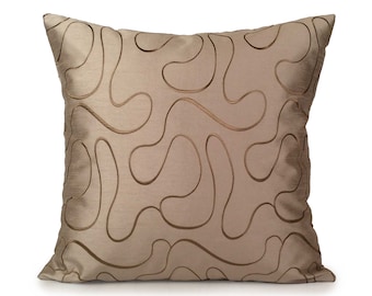 Light Tan (Beige) Pillow, Decorative Throw Pillow Cover, Cushion Covers, Accent Pillow, Dark Tan Embroidered Silk Blend Pillow, 16x16 Pillow