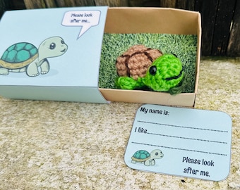 Matchbox pet tortoise / crochet mini tortoise / crochet wool turtle / pocket pal tortoise