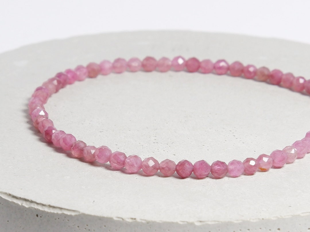 Bracelet En Tourmaline Rose - Perles Facettées 3/4mm - Longueur 18cm - France Minéraux