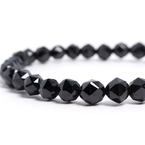 6mm Faceted Black Spinel Stretch Bracelet