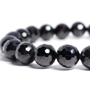 8mm Faceted Black Spinel Stretch Bracelet / Beaded bracelet for women / Gemstone bracelet for men
