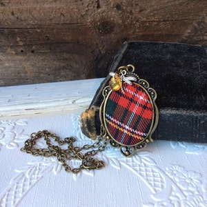 Tartan jewelry, Scottish tartan pendant, Scotland plaid, red tartan fabric, family clan, birthday gift, personalized tartan, gift for her