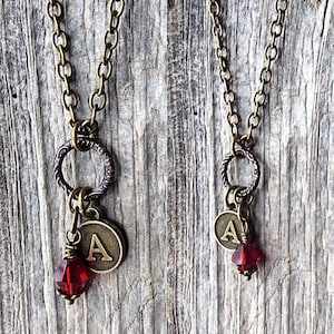 July birthstone necklace, July birthday gift, personalized jewelry, initial necklace, ruby pendant, birthday gift for her, July gift for him