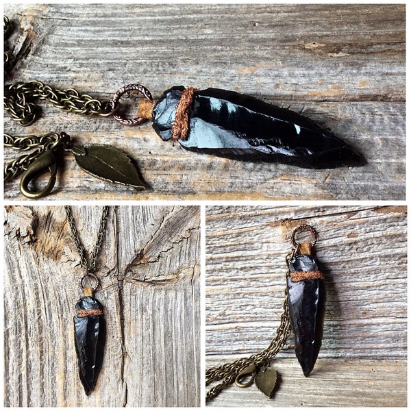 Arrowhead necklace, obsidian arrowhead, black obsidian, arrowhead pendant, genuine obsidian, tribal necklace, stone arrowhead, reiki jewelry