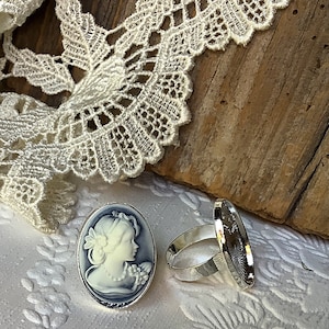 Blue vintage ring, cameo ring, Victorian ring, blue cameo ring, wedding ring, silver cameo ring, minimalist ring, Christmas gift, for her