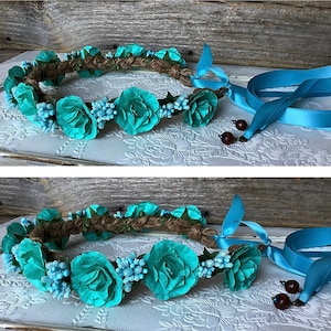 Floral head band, headband, turquoise, turquoise headband, flower headband, floral, headbands for women, boho headband, floral crown, hippie