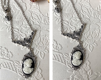 Black and white cameo, romantic jewelry, wedding necklace, wedding cameo, vintage jewelry, Victorian wedding, antique cameo necklace, gift