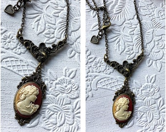 Antique bronze cameo, bronze cameo necklace, cameo necklace, cameo jewelry, antique jewelry, vintage cameo, antique necklace, Christmas gift