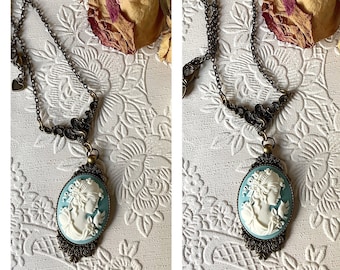 Turquoise cameo necklace, Victorian cameo, antique jewelry, cameo jewelry, gift for women, romantic jewelry, vintage cameo, wedding jewelry