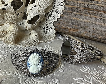 Cameo, cameo bracelet, vintage jewelry, cameo jewelry, Victorian bracelet, silver cuff bracelet, Mother's Day gift, wedding bracelet, women
