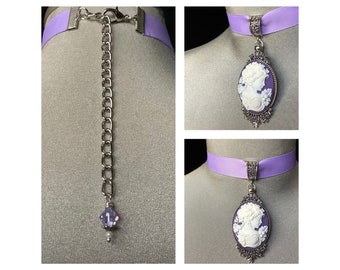 Prom necklace, lavender choker, choker, cameo, cameo necklace, Victorian cameo, vintage cameo, lilac ribbon choker, Mother's Day gift, teen