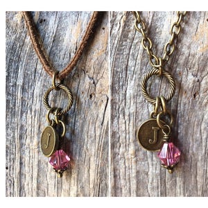 October birthstone necklace, birthstone jewelry, October birthday, pink tourmaline necklace, Libra jewelry, personalized initial jewelry image 1