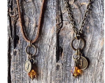 November birthstone, necklace, Citrine necklace, pendant, birthday gift, personalized jewelry, initial necklace, gift for her, gift for men