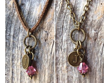 October birthstone necklace, birthstone jewelry, October birthday, pink tourmaline necklace, Libra jewelry, personalized initial jewelry