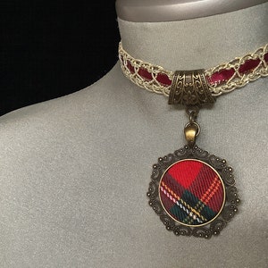 Tartan, gift for her, tartan plaid, Scottish tartan, Royal Stewart tartan, celtic pendant, red tartan, Scottish pendant, Christmas pendant