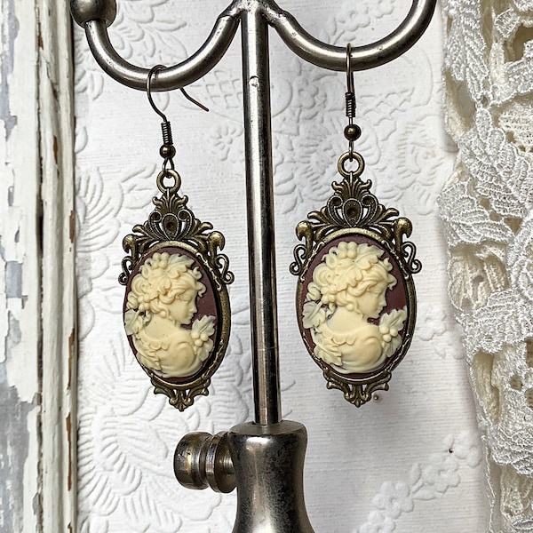 Antique cameo earrings, cameo earrings, victorian earrings, ivory cameo earrings, drop earrings, hypoallergenic, romantic, Mothers day gift