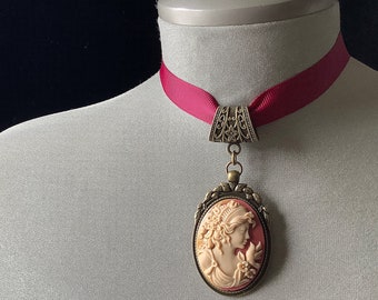 Gothic jewelry, goth necklace, victorian cameo, vintage cameo choker, Mother’s Day, rose cameo, antique choker, cameo jewelry, gift for her