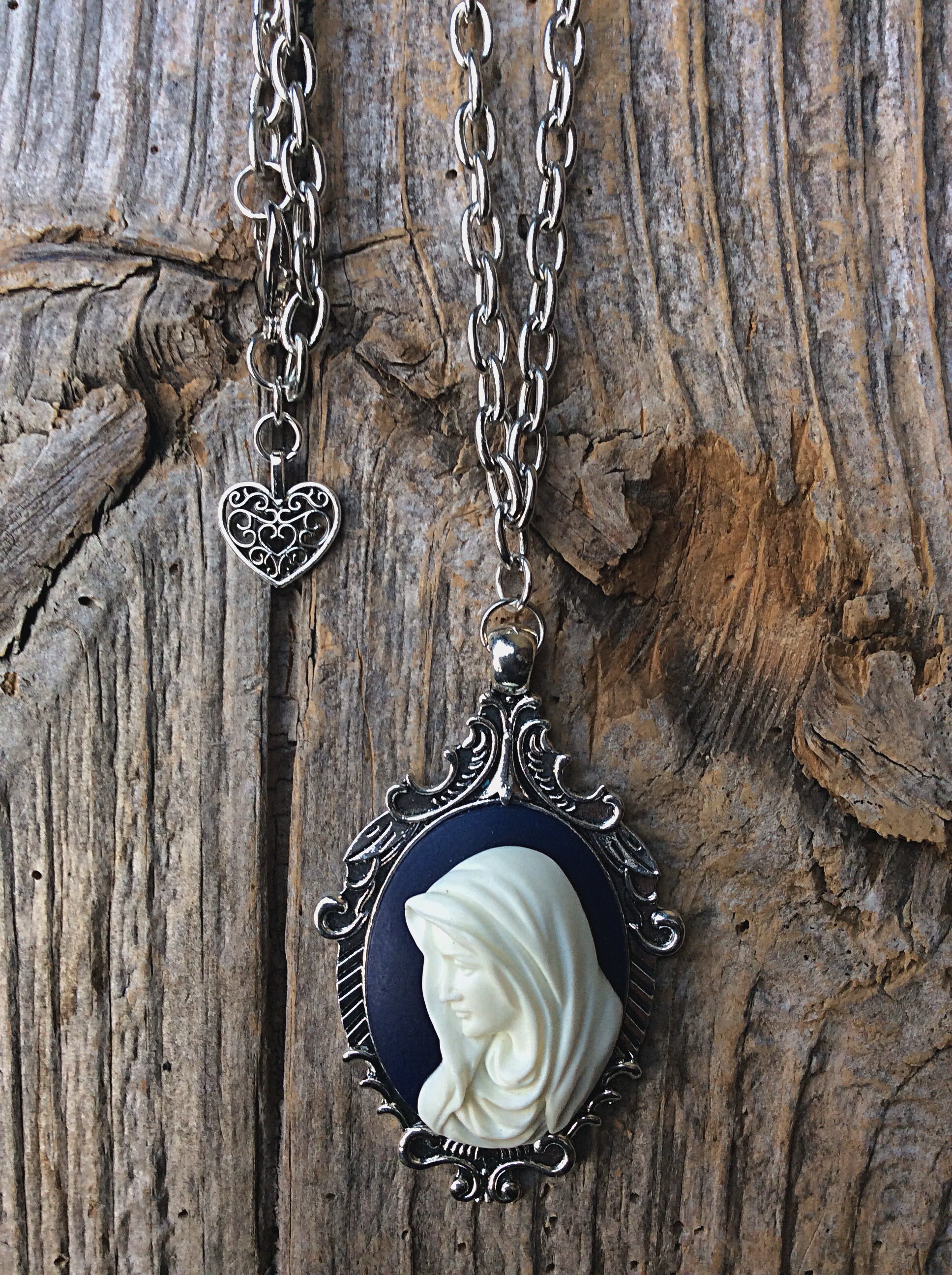 Religious pendant necklace Virgin Mary cameo Christian Etsy