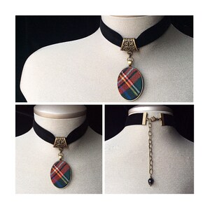 Black Stewart tartan, custom tartan, Scottish necklace, Celtic pendant, ancestral tartan, kilt tartan, red plaid fabric, family clan tartan